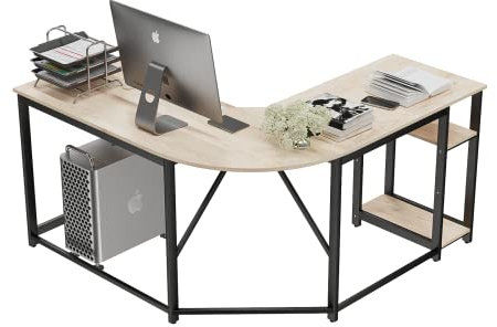 Himimi Table d'ordinateur (138X138X75cm) Bureau, Grand Bureau en L Bureau PC Gaming Table,Bureau d'angle avec 2 étagères