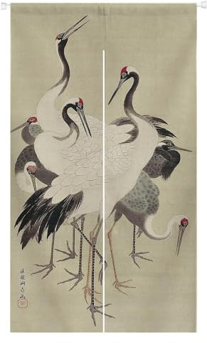 Ofat Home Japanische Noren Traditionelle Malerei Fliegender Kranich Türvorhang Tapisserie Wandbehang für Küche Badezimmer Bistro Trennwand Schattierung Schlafzimmer Dekoration, anpassbar, 84 x 150 cm