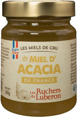 Les Ruchers du Luberon - Miel d’Acacia 340 g - Miel de Cru Francais - Naturel - Pur - Non Filtré - Non Pasteurisé - Sans Additifs
