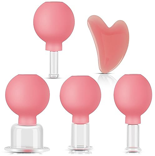 Schröpfgläser mit Ball: Schröpfgläser aus Echtglas, 5 Stück Schröpfgläser mit Saugball & Faszienschaber, Feuerlosen Schröpfen Schröpfglas-Set Vakuum Cupping Schröpfgläser Professionellen, Original