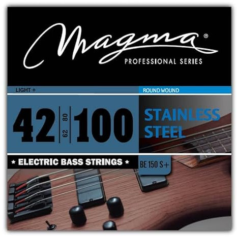 Magma - 1 Juego de Cuerdas para Bajo Eléctrico de Acero Inoxidable – Tensión Liviano +, Escala 34 pulgadas - Set de 4 cuerdas (.042 - .062 - .080 - .100) – BE150S+