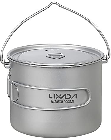 KOCAN Camping Titan Topf, 750ml / 900ml / 1100ml Ultraleichter Titantopf-Wasserbecher mit Deckel und faltbarem Griff Campingcampnick im Freien