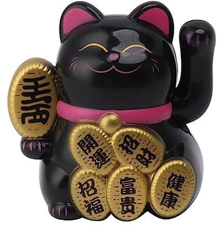 Kleine Solarbetriebene 2-Zoll-Glückskatze mit Winkearm für Rezeption, Auto- und Geschäftseröffnungen, Chinesische Feng Shui-Glücksbringer-Dekoration (Schwarz)