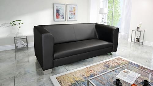 Kuechen-preisbombe Edles Loungesofa Chicago 3 Sitzer in Kunstleder Schwarz Couch Polstersofa Sofa