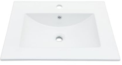 Sarlai - Fregadero rectangular de cerámica de porcelana blanca de 24 x 18 pulgadas, fregadero de baño rectangular con borde automático en blanco con desbordamiento