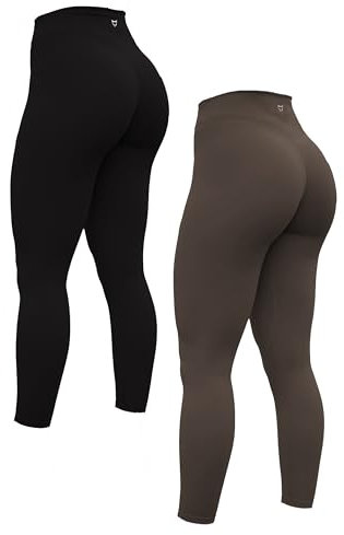 TomTiger Yogahose mit hoher Taille, ausgestellte Yogahose für Damen, Bootcut, Workout, Stretch, Bauchkontrolle, Schwarz/Taupe, Größe M
