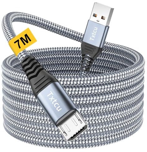 Txtcu Micro USB Cable 7m, Long Android Charging Cable Braided for PS4 Controller, Compatible With Samsung Galaxy S7/S5/J3/J5/J7, Huawei, HTC, LG, Kindle, Xbox, Nexus, Nokia