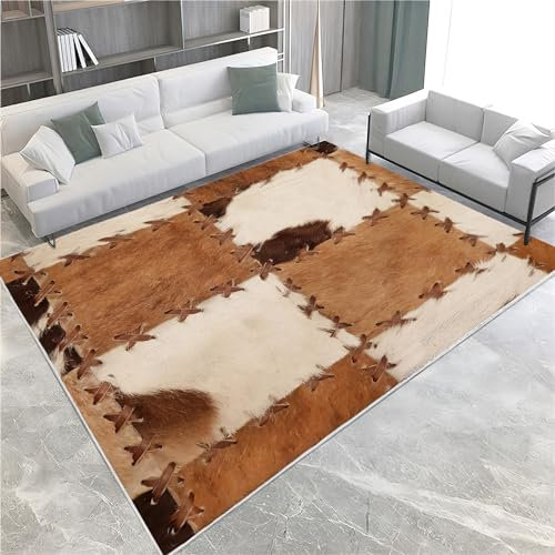 Teppich Wohnzimmer Braunes Tierfell 120x180 cm Weicher Flauschig Flanell Teppich Waschbar Modern In & Outdoor Teppich für Schalfzimmer Esszimmer Garten Terasse