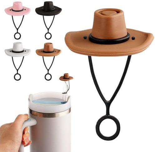 Cowboy Hat Straw Covers,Silicone Cowboy Hat Straw Covers Cap for Stanley Cup 30 40 oz,Funny Tumbler Straw Topper Accessories,Dust-Proof Reusable Straw Tip Lid