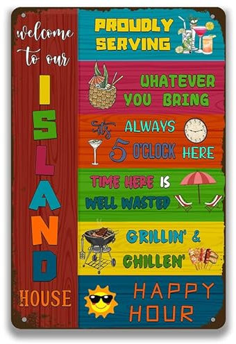 Metallschild mit Aufschrift Welcome to Our Island House, Dekoration für Sommer, Strand, Terrasse, Hinterhof, Zuhause, Bauernhaus, Dekoration, für drinnen und draußen, 20,3 x 30,5 cm