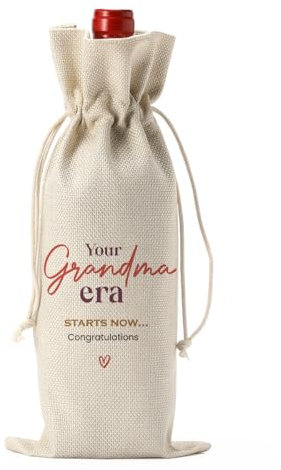 FBCCZEY Lustige Oma Baby Ankündigung Weintasche, Schwangerschaft Baby Ankündigung Geschenke für Oma Weintüten, Oma to Be Geschenke, Neue Oma Geschenke, Your Grandma Era Starts Now Weinflaschentasche