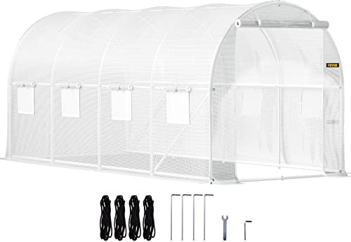 VEVOR Invernadero de Túnel 4,6 x 2,1 x 2,1 m Invernadero de Jardín Tipo Túnel con 8 Ventanas de Malla Marco de Acero Invernadero Caseta de Jardín Huerto Blanco para Cultivo de Plantas Flores Verduras