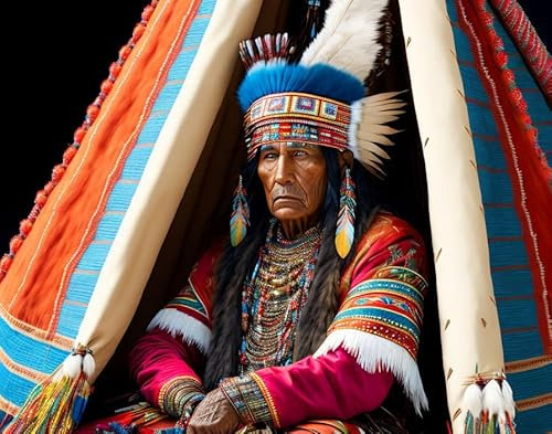 ZHAOSHAN Leinwandbilder, Poster, 58 x 90 cm, ohne Rahmen, ein Häuptling in Vollkopfkleid und Regalia