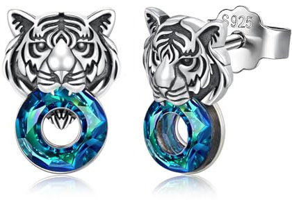 MEDWISE Tiger Ohrringe - 925 Sterling Silber Tiger Ohrstecker mit Kristall - Unisex Teenager & Damen Geschenk