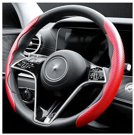 Carbonfaser Auto Lenkradbezug,Sicheres und Rutschfestes Auto Zubehör für Männer und Frauen,Universelle 38-Zentimetern-Auto Lenkradbezug,Lenkradscho für Autos,Tolle Geschenke (Rot)