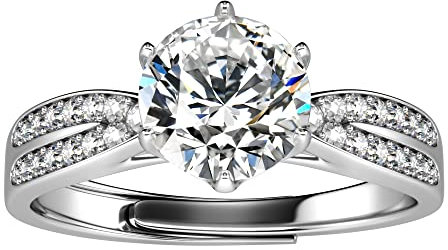 Aolcev Verlobungsring Damen Ringe Frauen 1 Karat Platin Plattiert Ring Silber 925 Damen Moissanit Engagement Offen Verstellbar Glänzend Mit Zirkon für Frauen Promise Ring Damen(Einstellbare 5-10mm)