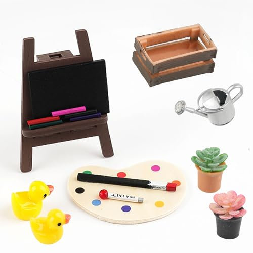 Tikplus Miniatur Wichtel Zubehör, 1/12 Puppenhaus Zubehör, Mini-Brot Mehlsack Schneebesen Eier Nudelholz Ölflasche, Küche Möbel Wichtel Zubehör Weihnachten Wichtelhaus Zubehör (Malset)