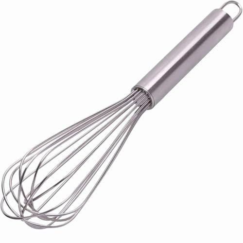 CHEFZOCO Batidor manual, Varillas de batir, Batidor de alambre, Mezclador manual, Batidor de cocina, Batidor de huevos, Apto para Mezclar, Revolver la Masa, Huevos, Longitud 25 cm, Acero inoxidable