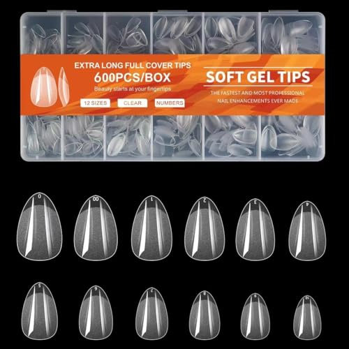 GZMAYUEN 600 Pièces Ongles Courts Amande, Gel Doux pour Extension et Couverture Complète - Faux Ongles Acrylique pour Manucure Salon Maison DIY