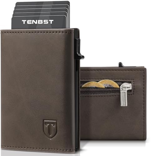 TENBST Portefeuille en Cuir Carbone Bloquant RFID | Porte Carte et Monnaie Homme | Etui Carte Bancaire Anti Piratage | Avec Billets et Poche | Cadeau