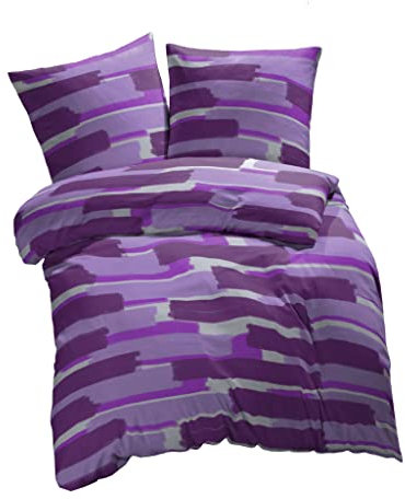 etérea Microfaser Bettwäsche 135x200 4 teilig - Ganzjahres Bettbezug - Patchy Flecken Set mit Kissen 2X 135x200cm + 2X 80x80cm - Lila