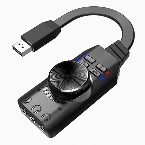 MEIRIYFA USB Sound Card - Virtual 7.1 Surround Sound External Sound Card Adapter with Volume Control, USB to 3.5mm Jack Audio Cable for Desktop, Laptop, Headset, Headphone