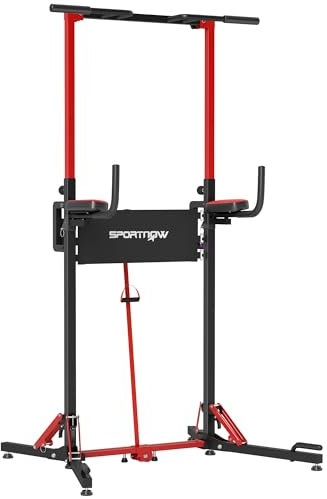 SPORTNOW Faltbar Kraftturm höhenverstellbar 127-223 cm, Dip Station mit Liegestützgriffe, Multifunktionale Power Tower, Klimmzugturm, Klimmzugstange, Kraftstation max. 120 kg, für Heimtraining