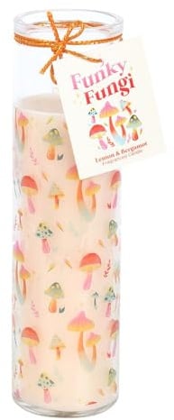 Lemon & Bergamot Tube Candle with Colorful Mushroom Design – 70-Hour Burn Time, Eco-Friendly Glass Jar for Repurposing, Trendy Home Decor for Living Room, Bedroom & More