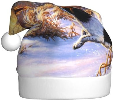 AMINNU Hund fangen Fasan Weihnachtsmann Hüte Erwachsene Weihnachtsmützen Unisex Plüsch Weihnachtsmützen Neujahr Festlich Party Supplies
