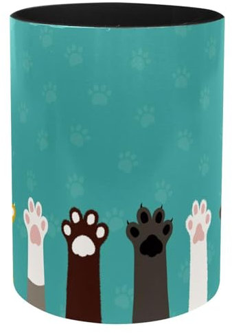 Eslifey Iron Pen Holder, Cat Paws Kitten Cartoon Pattern Pencil Holder Cup, Desk Accessories Holder Makeup Brush Storage Organizer