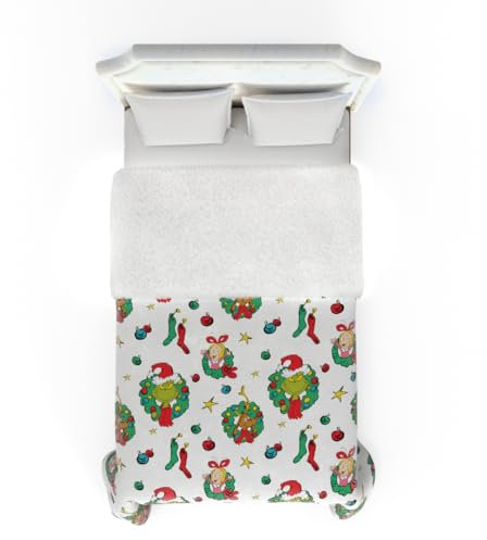 Franco Grinch by Dr. Seuss Holiday & Christmas Bedding weiche, gemütliche Sherpa-Decke in voller Größe, 167,6 x 218,4 cm, offizielles Lizenzprodukt
