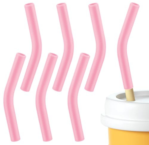Ymapinc 6Pcs Pink Silicone Tips for Metal Straws, Rubber Straw Tips for Stainless Steel Straw Tips for 5/16in/8mm - Reusable Durable