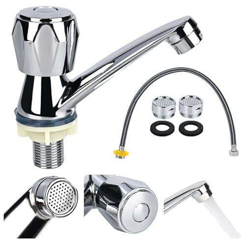 Rubinetto per bagno singolo, rubinetto per acqua fredda per lavabo, moderno, cromato, rubinetti da bagno per lavabo, con tubo di collegamento da 60 cm, per lavabo da bagno