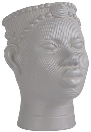 DRW Pot en céramique avec Visage d'une Femme Africaine en Blanc 22 x 19 x 26 cm