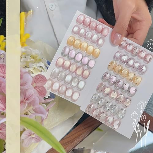 ADHERE 12ml 7tlg. transparentes Cat-Eye-Gel-Set mit Magnetstab, Magnetisch uv Nagellack Gel Lack für Nägel Maniküre Salon DIY Nageldesign zu Hause