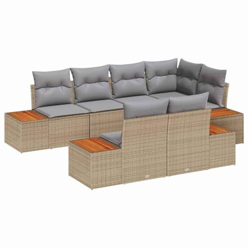 vidaXL Gartensofa-Set 7 STK. 7-Sitzanzahl Beige und Hellgrau