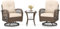 COSTWAY 3 Pieces Patio Rattan Bistro Set, 360° Swivel Outdoor Rocking Chairs and Table Set with Cushions and Pillows, Garden Furniture Set Wicker Conversation Sofa Table (Beige)