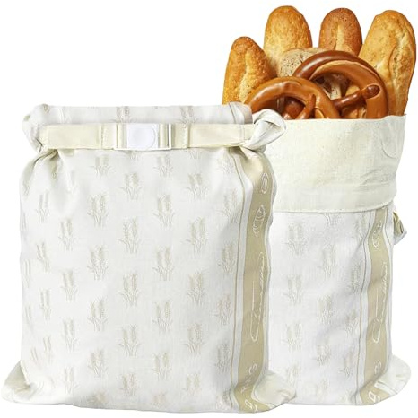 GD HUA 2 Stück Wiederverwendbare Brotbeutel mit Verschluss, Leinen Brotbeutel, für Hausgemachtes Brot Sauerteig, Brotaufbewahrung,Bread Bag für Selbstgemachtes Brot