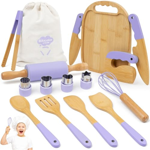 15-teiliges Kindermesser-Set, Montessori-Küchenset ab 3 Jahren, Lila