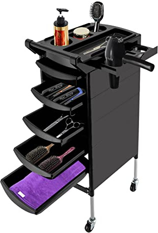 Chariot de coiffeur à 6 étages - Chariot à outils de cosmétologie - 5 tiroirs - Avec 4 roues - Utilisé dans les salons de beauté, les salons de coiffure et les ménages