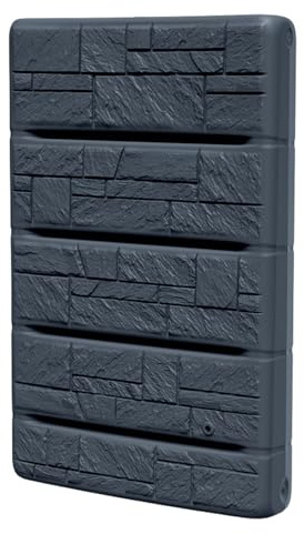 400L Flat Rainwater Wall Tank – Slimline Decorative Water Butt with Stone Effect, Space-Saving Rain Barrel with Tap Connection Kit, Outdoor Garden Water Storage (Anthracite)