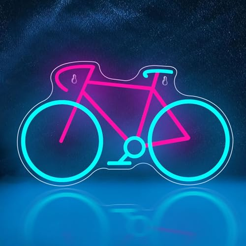 Fahrrad-Neonschild, Sport-Fahrrad-Neonlicht für Jugendzimmer, Männerhöhle, Bar, Fitnessstudio, Fahrradladen, Wanddekoration zu Hause, Geschenke für Radsportbegeisterte, Liebhaber (Pink + Eisblau)