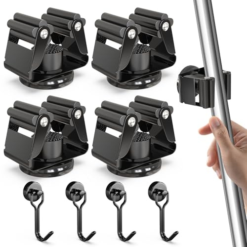 3-H 4 Stück Magnetischer Besenhalter, Gerätehalter Besenhalterung (Schwarz) | Edelstahl Wandaufhängung für Gartengeräte Besen,mit 4 zusätzlichen Minimagnethake für Küche Badezimmer Garage Garten Zuhause