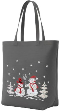 Delindo Lifestyle DIY Kreuzstich Stickpackung, Weihnachts-Schneemann Einkaufstasche, grau, 44x37 cm, vorgedruckter Stoff mit Stickgarn