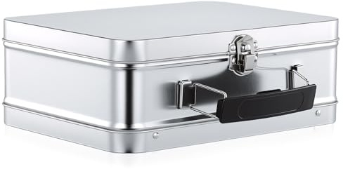 IDEANATEGRATE Fiambrera Metálica Vintage con Asa, Caja de Almuerzo de Hojalata de 75 Mm de Altura, Tapa Sellada Herméticamente, Contenedor Portátil para Alimentos, Fiambrera Práctica para Viaje
