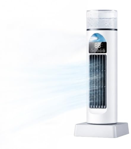 Leiser Turmventilator, Raumkühler, Ventilator, tragbare Klimaanlage, 6 Geschwindigkeiten, leise, oszillierend, blattloser Kühler mit Fernbedienung, für Schlafzimmer, Wohnzimmer, Büro, Wohnmobil (weiß)