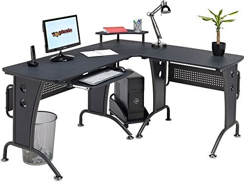 Large Corner Computer and Gaming Desk Table with Keyboard Shelf and CPU Trolley for Home Office in Graphite Black - Piranha Furniture PC 21g