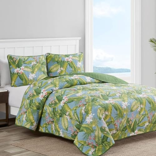 Tommy Bahama - King Quilt Set with King Shams, Reversible Cotton Bedding, Lightweight All-Season, Dorm Room Essentials, Aregada Dock Sky Blue