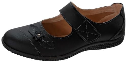 Boulevard DIANA Womens Leather Velcro EEE Wide Fit Mary Jane Shoes Black UK 9