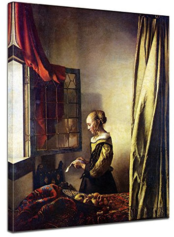 Bilderdepot24 Wandbild Jan Vermeer Briefleserin am offenen Fenster - 30x40cm hochkant - Alte Meister Berühmte Gemälde Leinwandbild Kunstdruck Bild auf Leinwand
